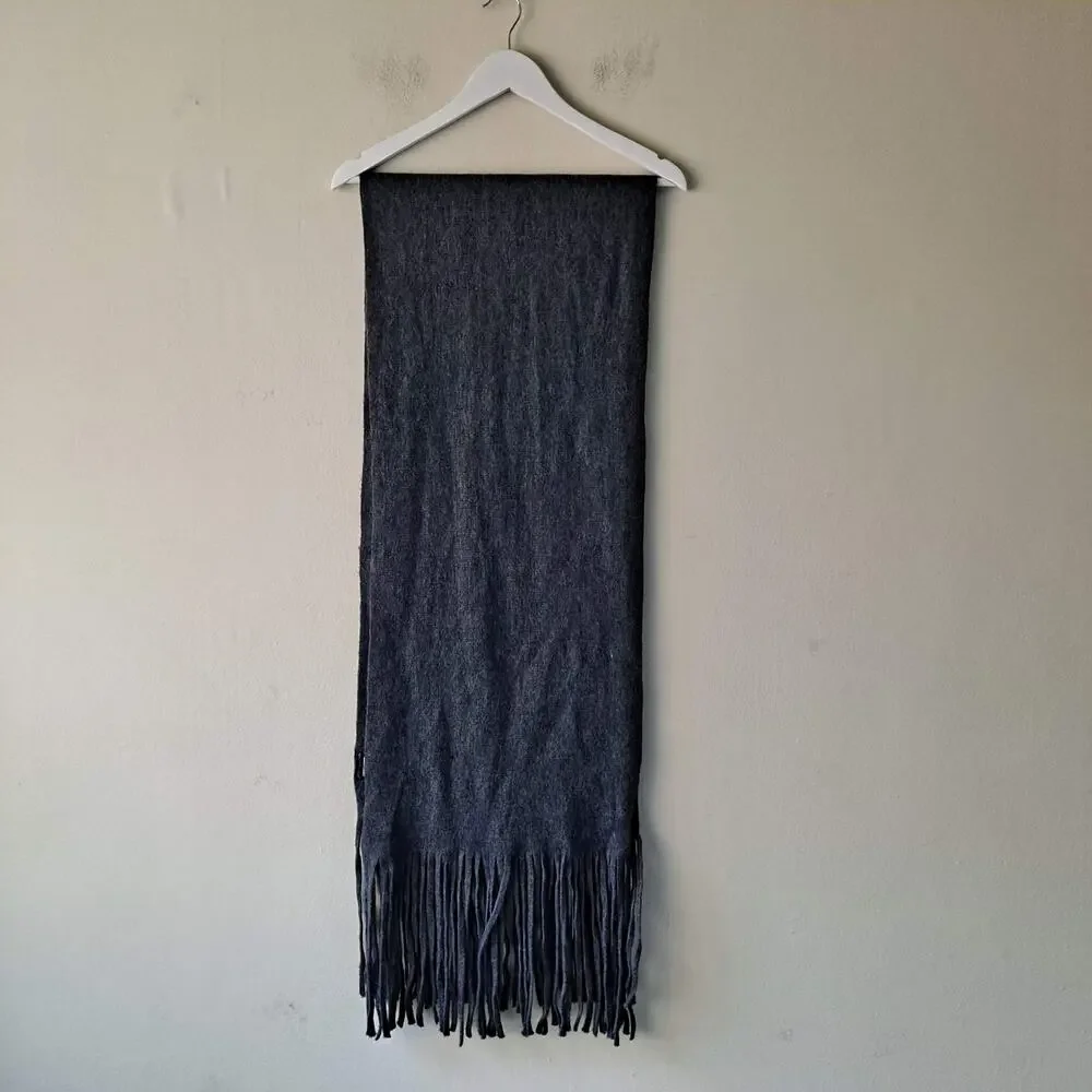 Lucky Brand Charcoal Gray Soft Knit Brushed Fringe Oversized Rectangle Scarf